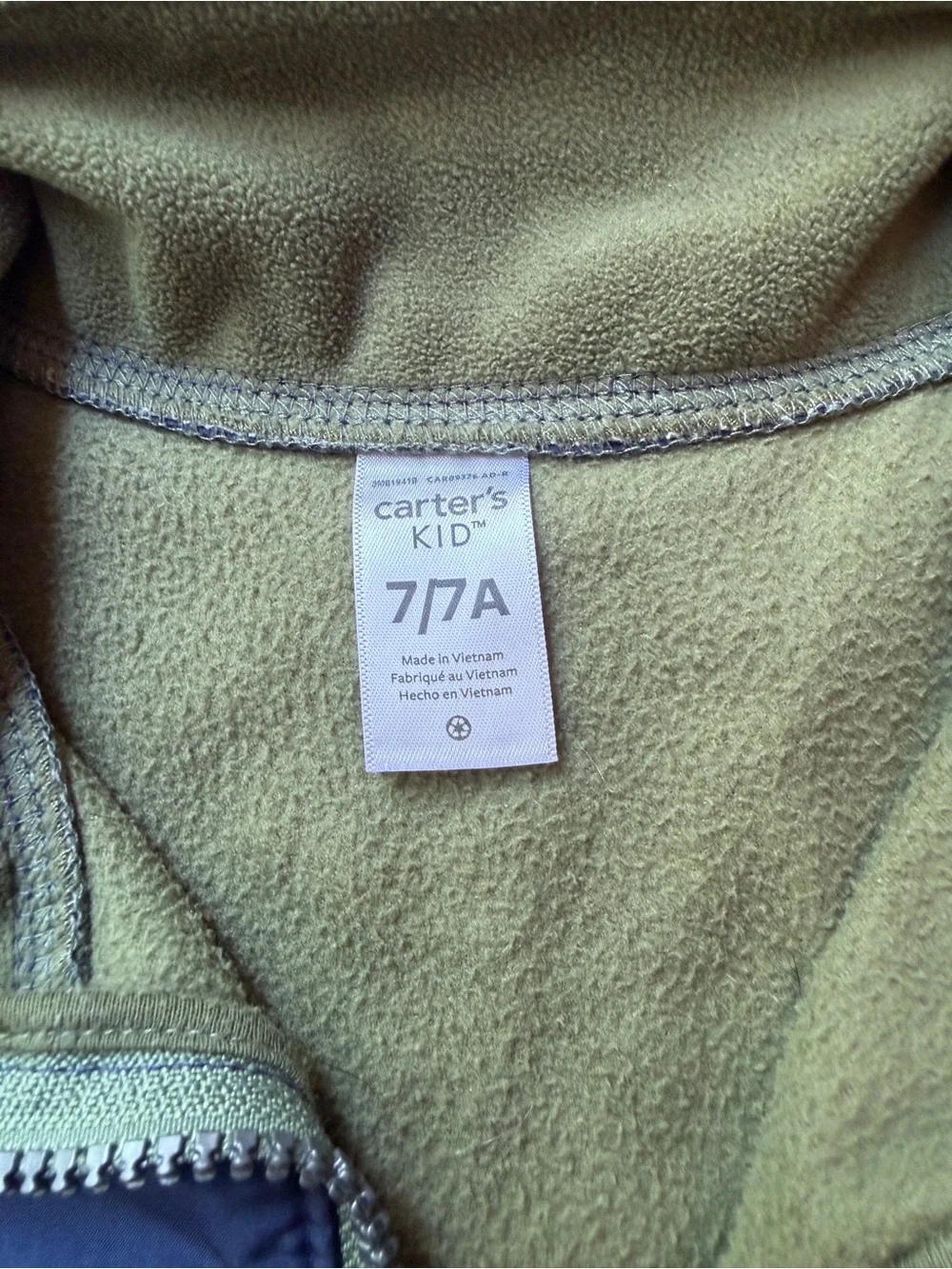 Carter’s Green and Navy Fleece Zip-Up Jacket size 7